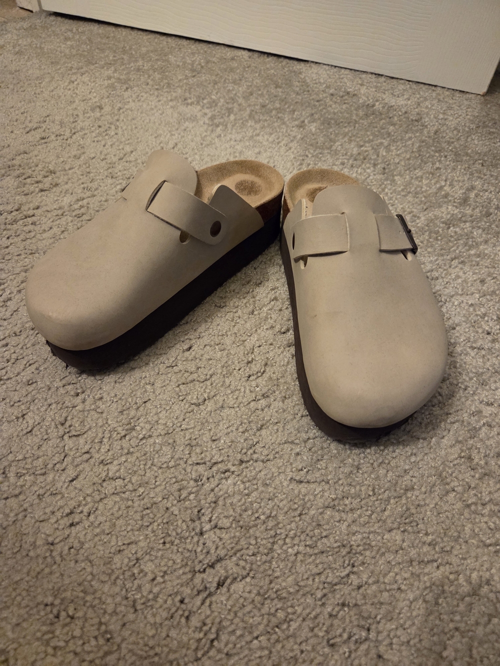 Cushionaire Neutral Beige Slip-On Platform Clogs with Buckle Strap